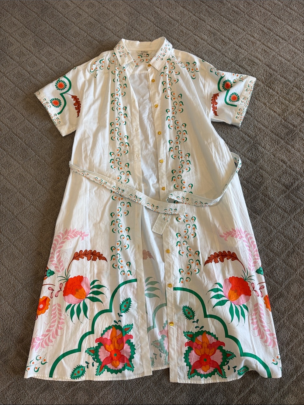 Tucker White Midi Dress with Pink, Orange and Green Floral Print